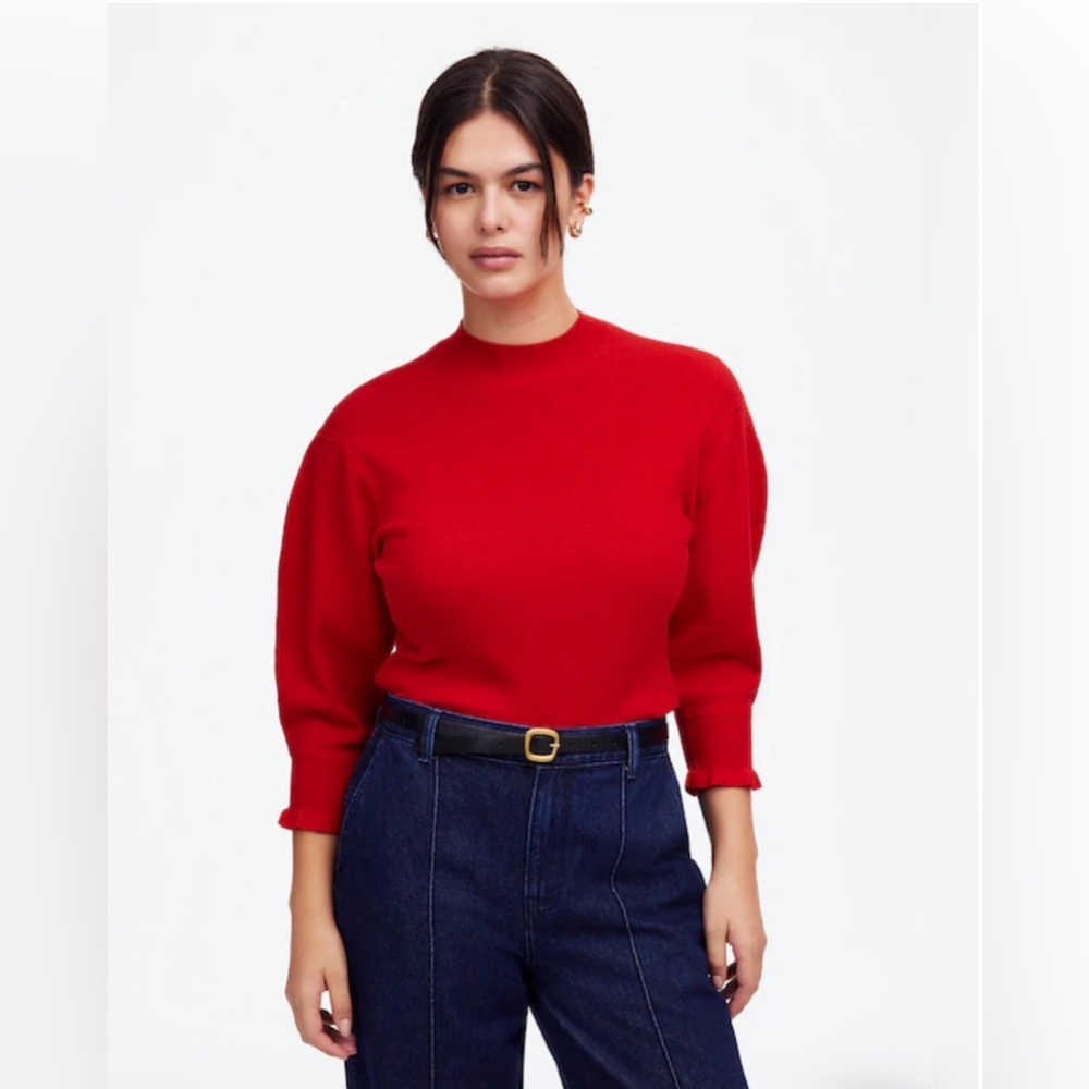 Madewell Merino Wool Ruffle Mockneck Sweater